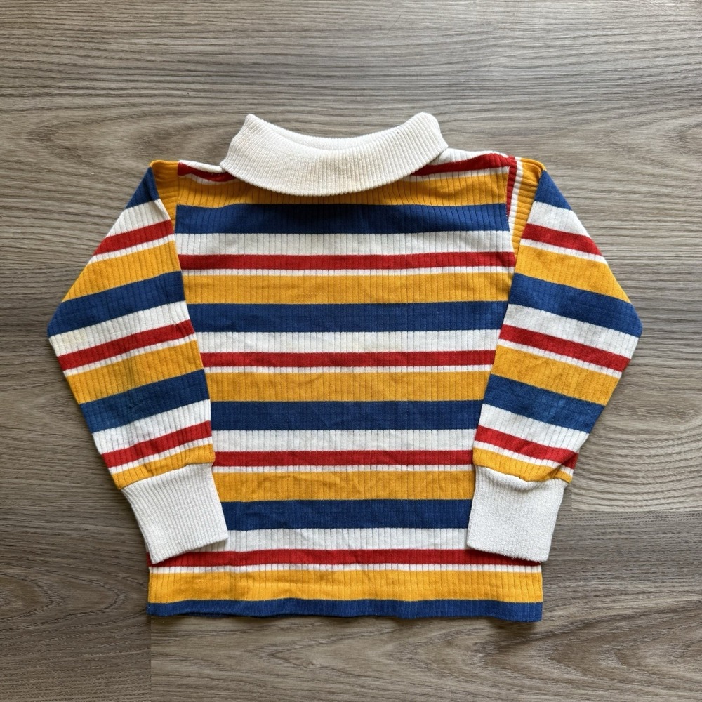 Vintage 80s Rainbow Striped Primary Color Turtleneck Ribbed Youth Small 7-8